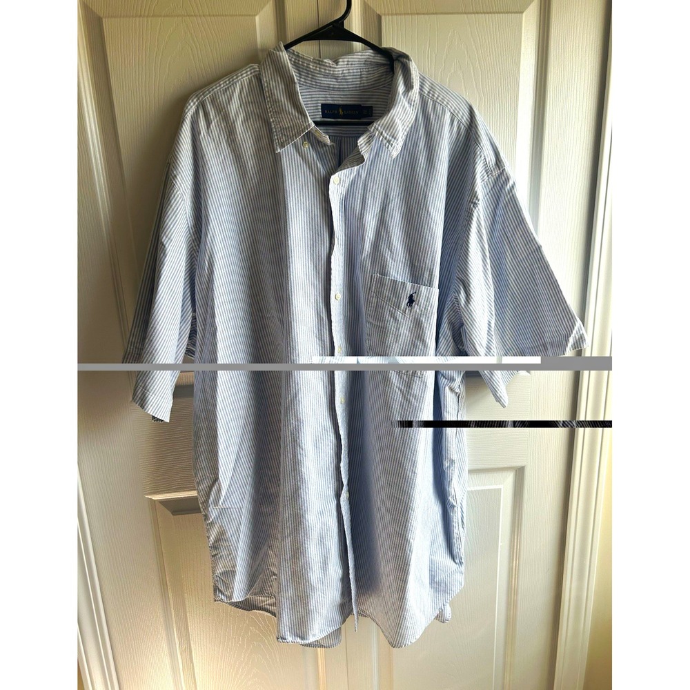 Ralph Lauren Men's Big & Tall 3XLT Short Sleeve Button-Down Striped Blue/White